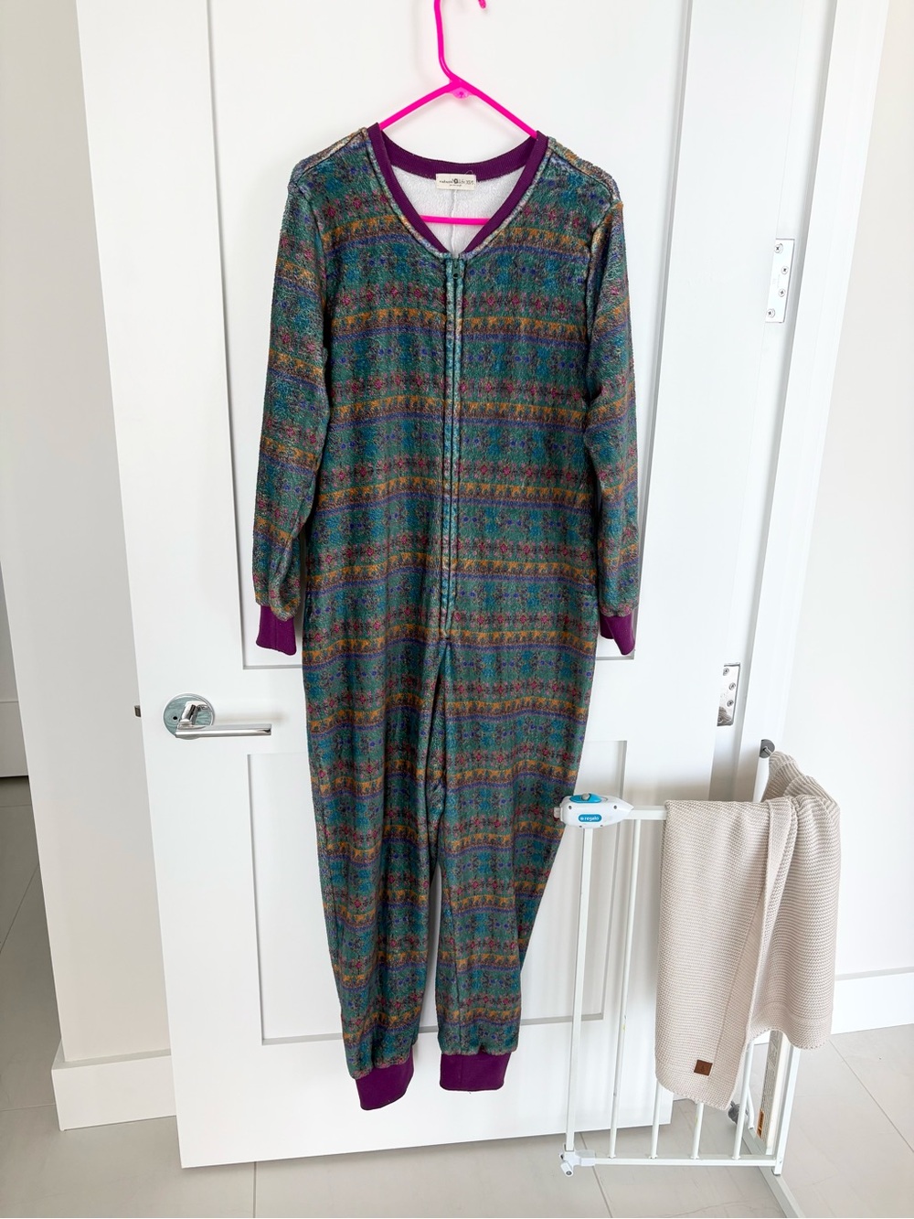 Natural Life Floral Fleece Onesie Pajamas Boho Zip Sherpa Lined Lounge XS/S